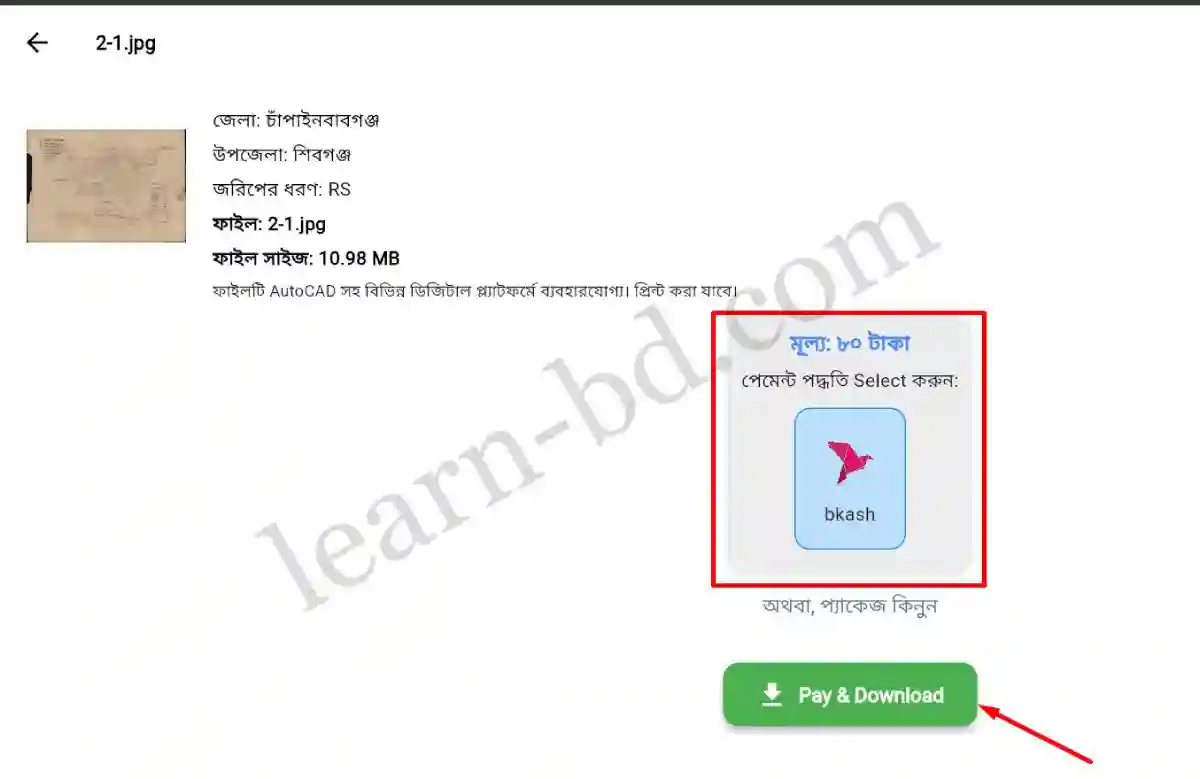 মৌজা ম্যাপ তোলার পেমেন্ট